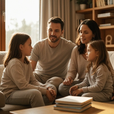Family having a devotional time, communicating openly