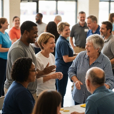People at a community event in Dallas-Fort Worth, diverse group, positive atmosphere