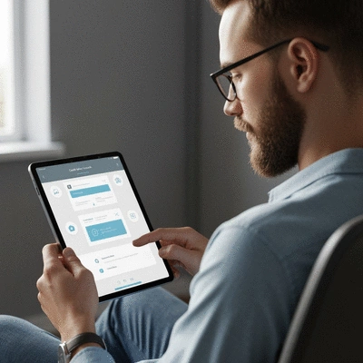 Person using a tablet for online courses or faith-based apps, illustrating digital growth tools