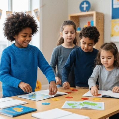 Children engaged in interactive faith learning activities